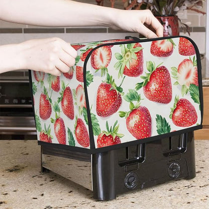 4 Slice Strawberry Fruit Red Toaster Cover Waterproof Dust Fingerprint Bread Machine Cover Washable Kitchen Appliance Protector For Home Kitchen Bakeware Table Decor Women Gifts
