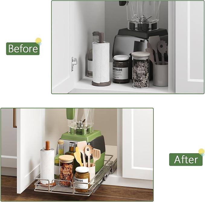 Pull Out Cabinet Organizer 14½" W x 21½" D, Heavy Duty Cabinet Pull Out Shelves, Slide Out Drawers Organization for Kitchen Cabinets Bathroom