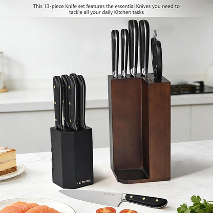 Kitchen Knife Set, 13 Pieces German Stainless Steel Knife Block Set for Chopping, Professional Chef Knife, Lightweight, Black Anti-slip Handle, Dishwasher Safe（black）