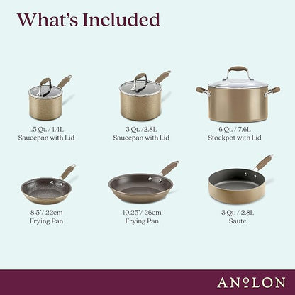 Anolon Advanced Home Hard Anodized Nonstick Cookware Set, Non Stick Pots and Pan Set, 9-Piece, Bronze
