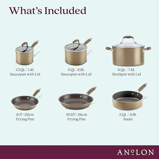 Anolon Advanced Home Hard Anodized Nonstick Cookware Set, Non Stick Pots and Pan Set, 9-Piece, Bronze