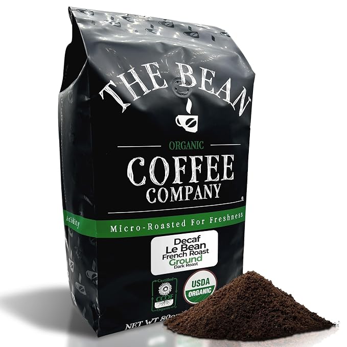 The Bean Organic Coffee Company Water Processed DECAF Le Bean, Dark French Roast, Ground Coffee, 5-Pound Bag, Café Molido Tostado Orgánico descafeinado