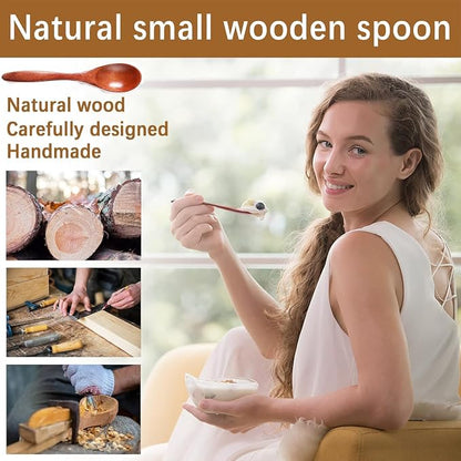 Small Wooden Spoons for Eating, 5.7 Inch Wood Spoons for Honey, Hardwood Honey Teaspoon for Coffee, Soup, Sugar, Jam Condiments (6PCS)