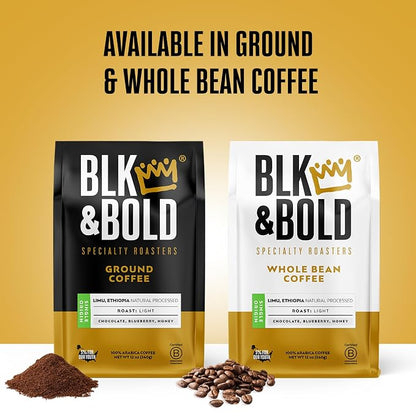 BLK & Bold Whole Bean Coffee, Limu Ethiopia Light Roast, Single Origin Coffee Beans, Chocolate Blueberry Honey Notes, Fresh Roasted Coffee for Drip, French Press, Cold Brew & Espresso, 12 oz Bags (2 Pack)