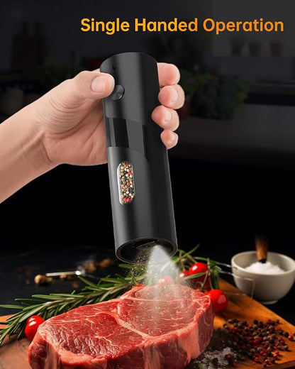 CIRCLE JOY Electric Rechargeable Salt and Pepper Grinder Set Top-Refill Automatic Pepper Mill Grinder with Charging Base, Adjustable Coarseness, Easy Filling Larger Capacity with Led for Home Kitchen