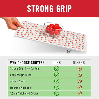 Cooyes 12 Pack Cloth Shelf Liners for Kitchen Cabinets, 17.7" × 36", Non-Slip Refrigerator Liners Machine Washable, Crisper Drawer Mats for Glass Shelves and Freezers, (Red Mushroom)