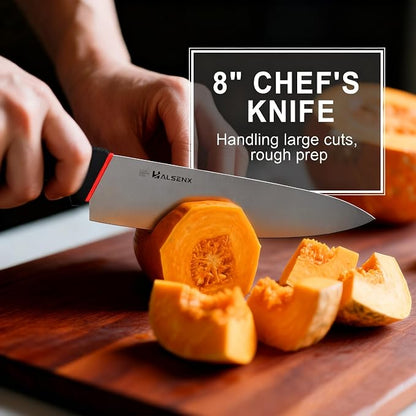 5-Piece Professional Kitchen Knife Set - 8" Chef, 7" Santoku, 5.5" Utility Knives, In-Drawer Knife Storage & Sharpener - Non-Slip Softgrip Handle for Home Kitchen