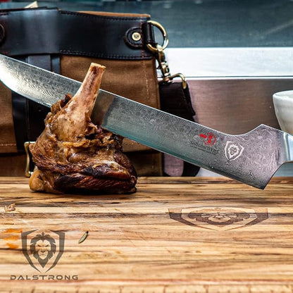 Dalstrong Slicing & Carving Knife - Offset Blade - 12 inch - Shogun Series ELITE - Japanese AUS-10V Super Steel Kitchen Knife - Damascus - Vacuum Treated - Sheath - Bread Knife, Ham Slicer