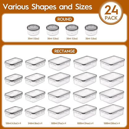 48 PCS Food Storage Containers with Lids Airtight (24 Containers & 24 Lids), Leak proof Meal Prep Container Set for Kitchen Storage, BPA-free, PVC-free Plastic, Microwave/Dishwasher Safe, Labels & Pen