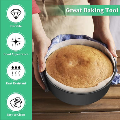 P&P CHEF 6 Inch Cake Pan, Nonstick Round Baking Layer Cake Pans Tins Set for Birthday Wedding, 2.94-Inch Deep Side & One-piece Design, Stainless Steel Core & Easy Clean, Black 3Pcs