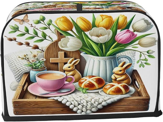 Toaster Cover 2 Slice Wide Slot Easter BunnyBread Toaster Oven Dustproof Cover Small Appliance Kitchen Covers Dust and Fingerprint Protection for Women Gift 2 Slice