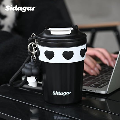 SDGA+ 12 oz Travel Coffee Mug Spill Proof Leak Proof, Stainless Steel Thermal Coffee Cup with Lid, Resuable Cup for Hot and Cold, Portable Tumbler for Women, Black