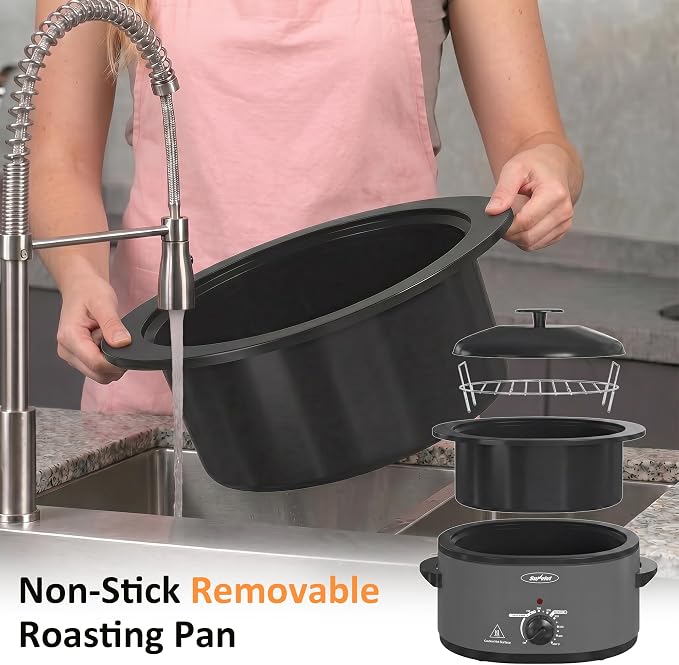 Sunvivi Electric Roaster Oven for Small Families, 8QT Portable Roaster with Self-Basting Lid Defrost & Keep Warm, Adjustable Temp 150°F-450°F for Baking, Slow Cooking, Buffet Serving & RV Camping