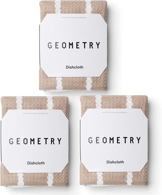 GEOMETRY Dishcloth – Evergreen Collection – Quick-Dry, Ultra-Absorbent, Reusable Microfiber Kitchen Towels for Drying & Cleaning - Pebble Play - 3-Pieces