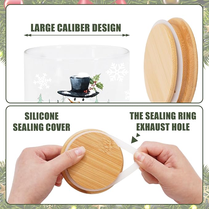JarThenaAMCS 3Pcs Christmas Glass Storage Jars with Airtight Lid Watercolor Snowman Santa Gnome Decorative Canisters Sets for Winter Xmas Home Kitchen Countertop