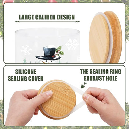 JarThenaAMCS 3Pcs Christmas Glass Storage Jars with Airtight Lid Watercolor Snowman Santa Gnome Decorative Canisters Sets for Winter Xmas Home Kitchen Countertop