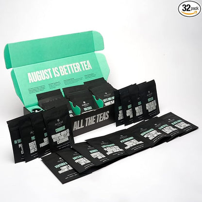 August Uncommon Sampler – Variety Tea Set Sampler Box of 30 Loose Leaf Tea Assortment Blends with Crystal Scoop – Green, Black & Herbal Teas in Resealable Pouches (0.5oz Each, Total 15oz)