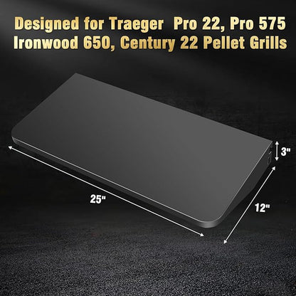 Folding Front Shelf for Traeger Pro 22 & Pro 575 Pellet Grills, Fits Ironwood 650, BAC362 Replacement Grill Shelf, 25" x 12" Heavy-Duty Steel Prep Table, Fold-Down Space-Saving Grill Accessory