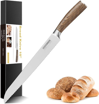 ZHANG XIAO QUAN Serrated Bread Knife 10", German Stainless Steel Bread Knife, Sourdough Cutter for Slicing Homemade Bagels & Cake