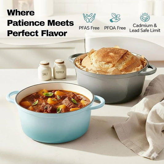 6 Quart Dutch Oven Pot with Lid, Non Stick Enameled Cast Iron Dutch Oven for Bread Baking, Heavy-Duty, Oven Safe Ceramic Cookware Up to 500°F for Baking, Braising, Stews, Roasting, Verdant