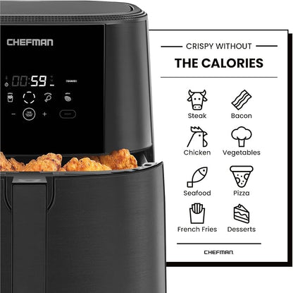 Chefman TurboFry Touch Air Fryer, 8-Quart Family Size, One-Touch Digital Controls for Healthy Cooking, Presets for French Fries, Chicken, Meat, Fish, Nonstick Dishwasher-Safe Parts, Black