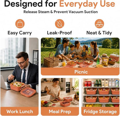 3 Pack Food Storage Containers with Easy-Open Vent Lids, Leak Resistant BPA-Free Meal Prep Containers, Microwave Freezer Dishwasher Safe, Stackable Food Containers,Brick Red，17oz 34oz 51oz