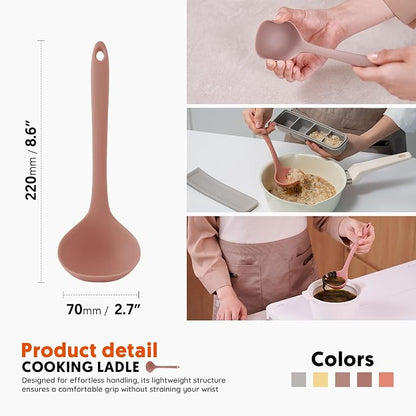 Platinum Silicone Cooking Ladle for Baking, Scraping & Mixing, 100% Food Grade Colorful Silicone Kitchen & Serving Utensils, Heat Resistant, Non-Stick Cookware - 8.6 inch Dry Rose