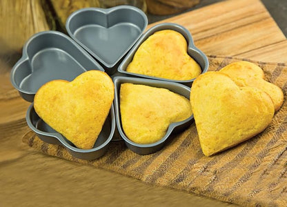 Fox Run Linked Heart Cake Pan, 4-Inch Hearts, Preferred Non-Stick Heat Shaped Cake Pan