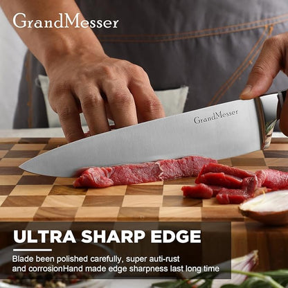 Chef Knife in Japanese Steel AUS-8, 8 Inch Professional Kitchen Knife, Ultra Sharp Cooking Knife with Color Block Ergonomic Handle.