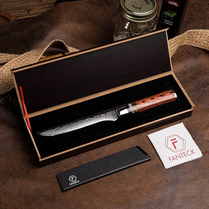 5.5" Boning Knife Fillet Knife Damascus Japanese Pro High Carbon Steel Sharp Curved Flexible Blade Kitchen Cleaver for Fish Poultry Chicken Meat Cutting with Sheath[Gift Box] Pakkawood Handle