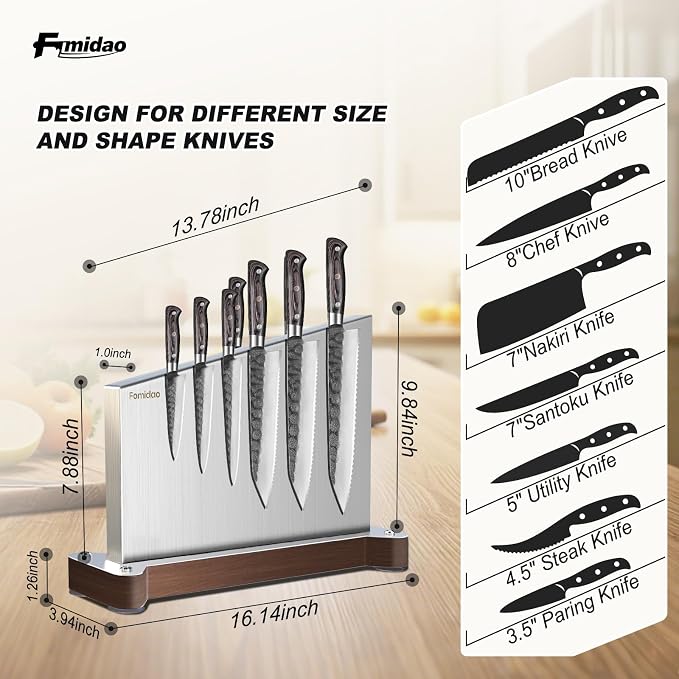Magnetic Knife Holder Stand,Extra Large Stainless Steel Magnetic Knife Block Without Knives,Power Magnetic Knife Rack Strip,Double Sided Magnet Knife Storage Organizer