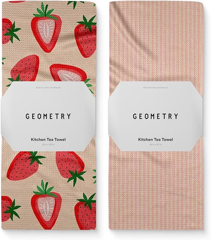 GEOMETRY Spring Kitchen Towels - Quick Dry Microfiber Cloth Spring & Summer Dish Towels for Kitchen Drying - Premium Quick Dry Towel - Strawberry Sunshine, 18" x 30" - 2-Pack