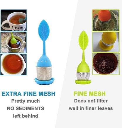 4Leaf Silicone Tea Infusers - 4 Pack Extra Fine Mesh Loose Leaf or Herbal Tea Filter Steeper with Silicone Lids