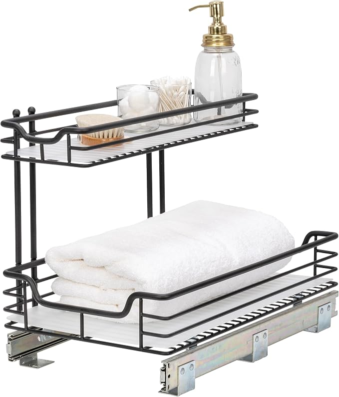 Household Essentials Matte Black Powder-Coated Steel Undersink Pull-Out Organizer with Plastic Accents