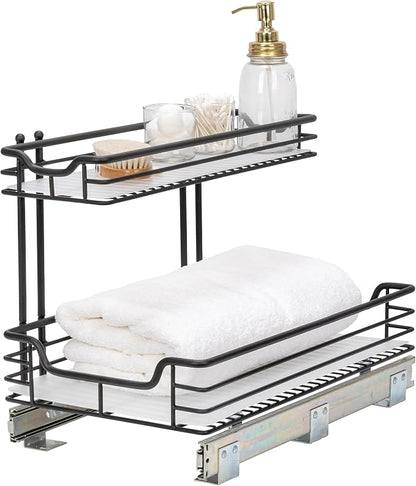 Household Essentials Matte Black Powder-Coated Steel Undersink Pull-Out Organizer with Plastic Accents
