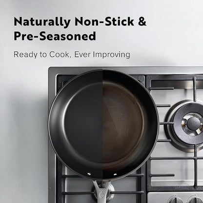 Tri Ply Carbon Steel 9.5" Frying Pan - Naturally Nonstick Nitrided Carbon Steel Pan Better than Cast Iron - Lightweight, Non Toxic Cookware, No Coatings - Induction Ready Skillet