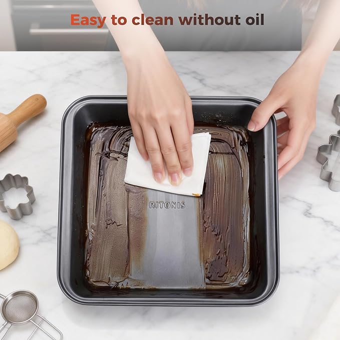 8-Piece Baking Pans Set, Non-stick Bakeware Sets Non-Toxic Baking Sheet Sets for Cooking, Include Round＆Square Cake Pan,Bread Pan,Muffin Pan, Cookie Sheet,Cooling Rack,with Baking Glove,Black