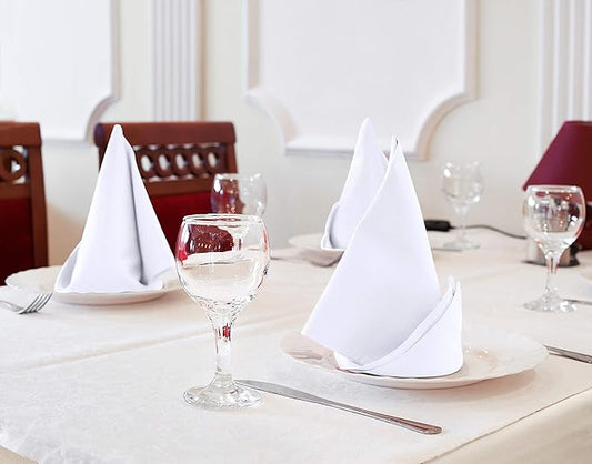 Utopia Kitchen White Cloth Napkins [12 Pack, 18x18 Inch] Absorbent Cotton Blend Washable and Reusable for Dinner, Restaurant, Lunch, Wedding and Hotel