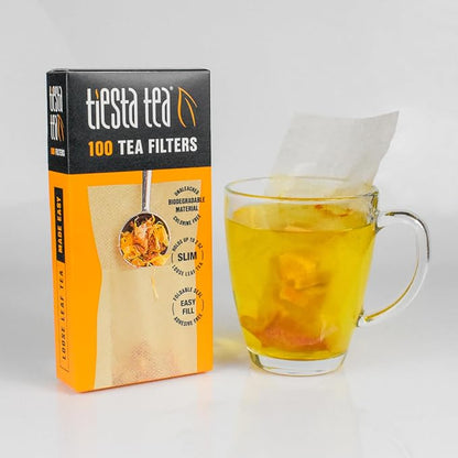 Tiesta Tea Loose Leaf Filters for Brewing, Disposable Infuser for Hot & Iced Drinks, Easy-Fill Steeper, Unbleached Paper, Single-Cup Infuser for Loose Leaves, 100 Empty Bags (Pack of 2)