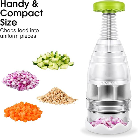 Vegetable Chopper Food Chopper, Veggie Cutter Manual Hand with Stainless Steel Blades & Soft Non-Slip Grip, Slap Onion Chop for Veggies Onions Garlic Nuts Salads - Dishwasher-safe