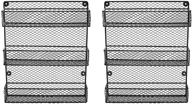 Wall Mount Spice Rack – 3-Tier Kitchen Storage Organizer Shelf, Space-Saving Design, Includes 2 Racks