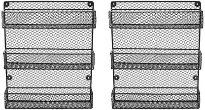 Wall Mount Spice Rack – 3-Tier Kitchen Storage Organizer Shelf, Space-Saving Design, Includes 2 Racks