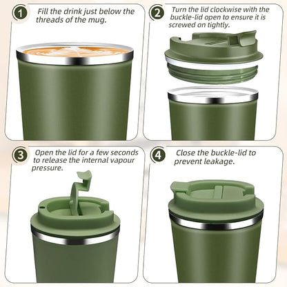 Insulated Travel Coffee Mug Reusable Coffee Tumbler Cup with Flip Lid Leak Proof Spill Proof for Office School Party Camping Hot and Cold Drink,Stainless Steel 17oz (Army Green)