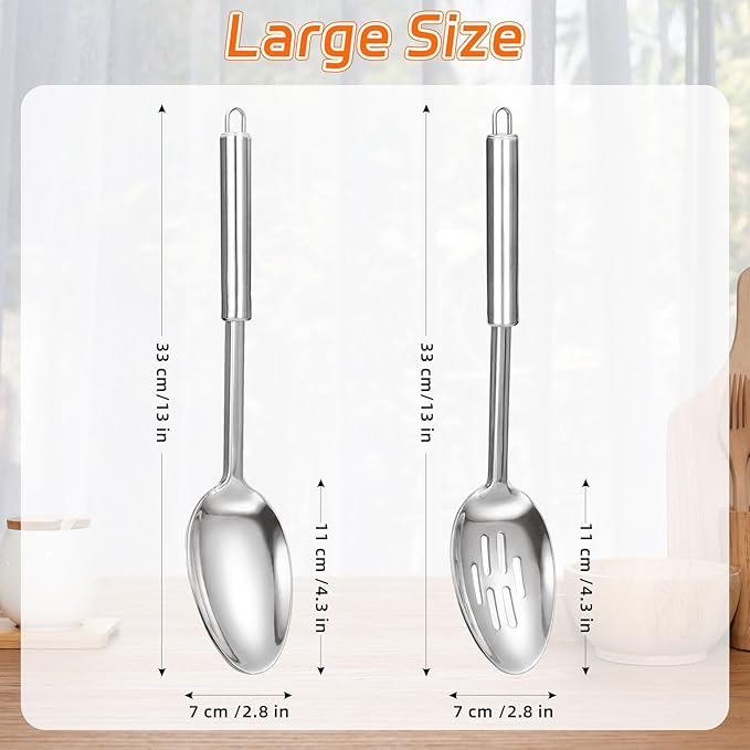 Stainless Steel Serving Spoon,Solid Slotted Spoon,Cooking Spoons Set, Kitchen Utensils Set For Mixing, Serving, Stiring Large Spoons