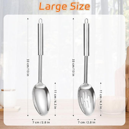 Stainless Steel Serving Spoon,Solid Slotted Spoon,Cooking Spoons Set, Kitchen Utensils Set For Mixing, Serving, Stiring Large Spoons