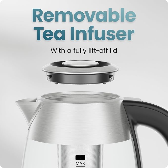 CHEFMAN Lightning High-Powered Electric Kettle, 1.8L 1750W, Rapid Boil 2 Cups in 2 Minutes, BPA Free Cordless Tea Kettle with Digital Temperature Control and 1-Hour Keep Hot – Stainless Steel