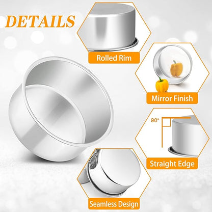 P&P CHEF 4 Inch Cake Pan Set of 4, Stainless Steel Baking Round Cake Pans Tins Bakeware for Birthday Wedding, Leak-proof & Easy Clean, Mirror Finish & Easy Releasing