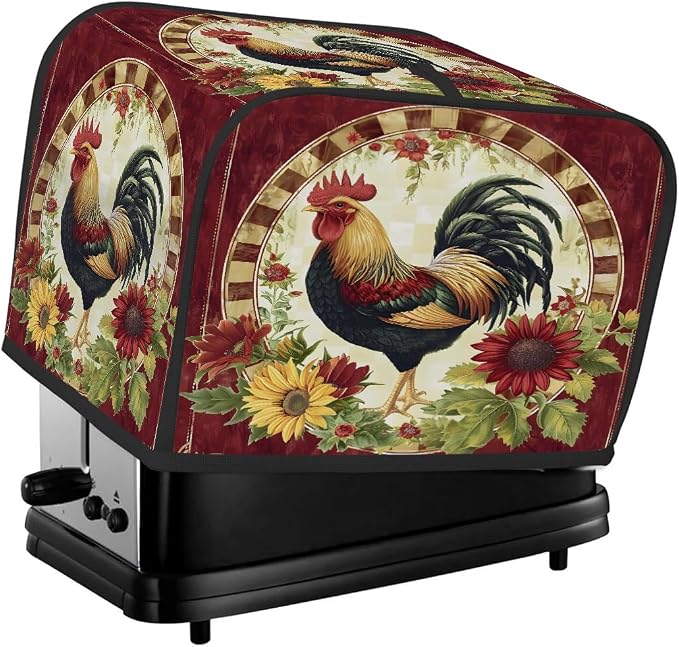 4 Slice Animal Rooster Art Toaster Cover Waterproof Dust Fingerprint Bread Machine Cover Washable Kitchen Appliance Protector For Home Kitchen Bakeware Table Decor Women Gifts