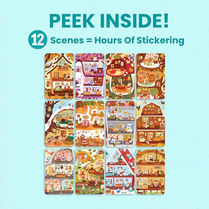 Cozy Homes of Furry Friends 500+ Sticker Book by Cupkin Fun Toddler Calendar Activity Coloring + Sticker Book, Road Trip Essentials, 12 Coloring Pages + Scenes for Ages 2–8 Years