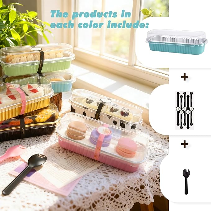 24 Pack Mini Loaf Pans, 7.5oz Mini Cake Pan & Mini Cupcake Pan Set – Disposable Aluminum Baking Pans with Lids, Spoons & Stickers, Premium Sturdy Gift Set for Cakes, Cupcakes, Desserts & Party Treats